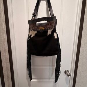 Myra Hair-On Cowhide Western Crossbody Bag | Tooled Leather Sunflower | BOHO